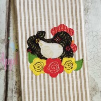 Chicken with Flowers Machine Applique Design